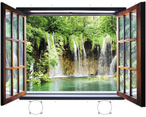 Super Fotobehang vlies Raam met uitzicht over waterval 201x145 cm kopen IT-03